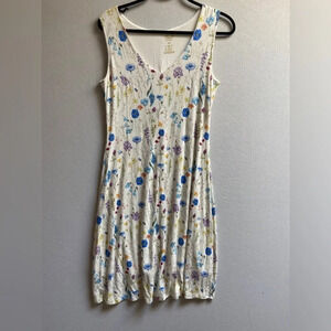 Blue Sky Floral Sleeveless V Neck Bamboo Cotton Dress XS